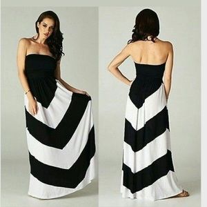 Popular Basics Black & White Strapless Maxi Dress